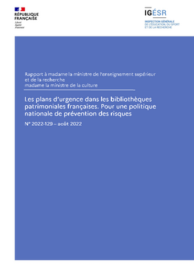 Rapport final de l'IGESR sur les plans d'urgence dans les bibliothèques patrimoniales françaises